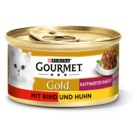 Krmivo pro kočky značky GOURMET Gold, Rafinované ragú Duetto s hovězím a kuřecím masem 48 × 85 g
