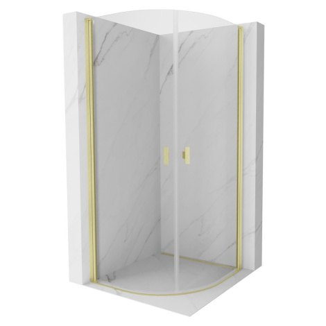 MEXEN MIST dveřní část čtvrtkruhová (2d) 90x90x200 cm 6mm zlatá kartáčovaná, čirá 8A31-090-090-5