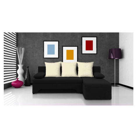 Rozkládací rohová sedačka VALERIE Černá Bílá DOMEX