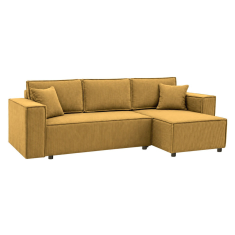 Beautysofa ROHOVÁ ROZKLÁDACÍ POHOVKA Neapol s úložným prostorem, 255 cm, manšestrová látka, žlut