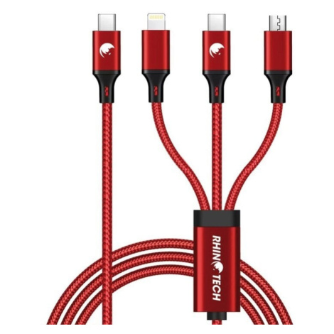 RhinoTech nabíjecí a datový kabel 3v1 USB-C - MicroUSB/Lightning/USB-C, 40W, 1.2m, červená - RTA