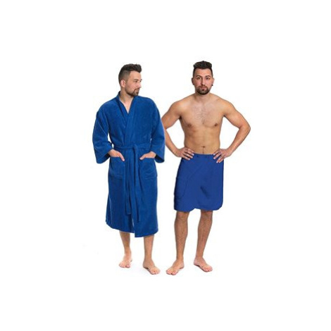 Interkontakt Sada Navy Blue: župan "Kimono" + pánský saunový kilt + osuška; velikost županu M