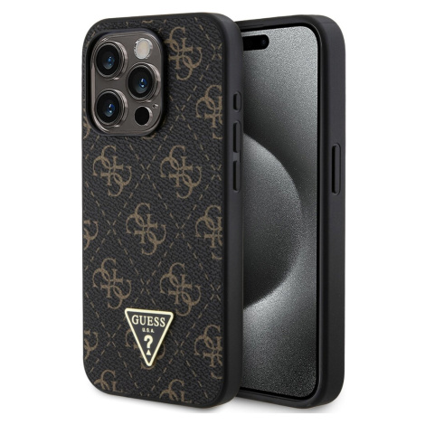 Guess PU Leather 4G Triangle Metal Logo kryt iPhone 15 Pro černý