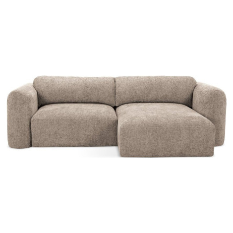 Světle hnědá žinylková rozkládací/s úložným prostorem rohová pohovka (pravý roh/s lenoškou) Mele