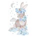Pastelowe Love Nálepka na zeď - zvířátka - králík s růžemi barva: růžová
