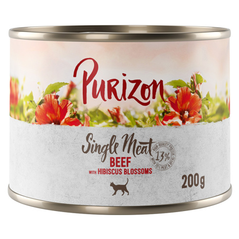 Purizon Adult - bezobilné 12 x 200 / 400 g - 10 + 2 zdarma - Single Meat hovězí s květy ibišku (