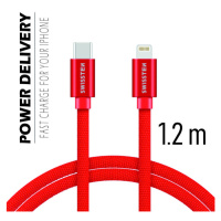 Datový kabel Swissten Textile USB-C/ Lightning 1,2 M, red