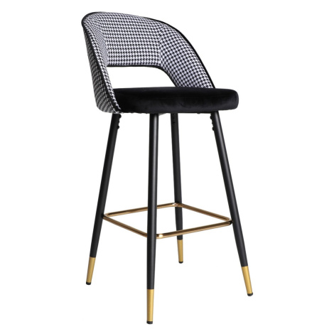 Estila Art deco glamour barová židle se sametovým potahem černo-bílé barvy s motivem kohouté sto