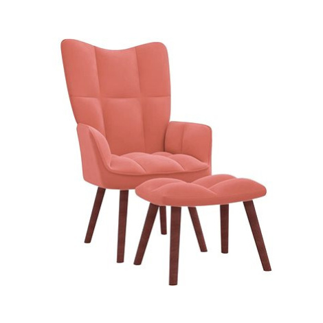 Relaxační křeslo se stoličkou růžové samet, 328066 SHUMEE