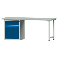 ANKE Dílenský stůl s rámovou konstrukcí, 1 zásuvka 180 mm, 1 dveře, šířka 2000 mm, potah z ocelo