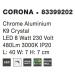 NOVA LUCE nástěnné svítidlo CORONA chromovaný hliník K9 křišťál LED 8W 230V 3000K IP20 83399202