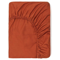 Tmavě oranžové bavlněné elastické prostěradlo Good Morning, 180 x 200 cm