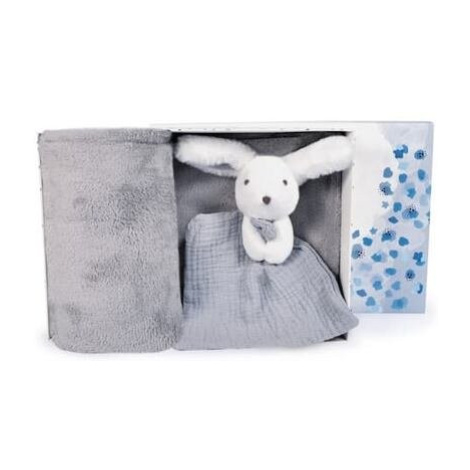 DouDou et Compagnie Paris dárková sada šťastný králíček pléd a modro šedý usínáček