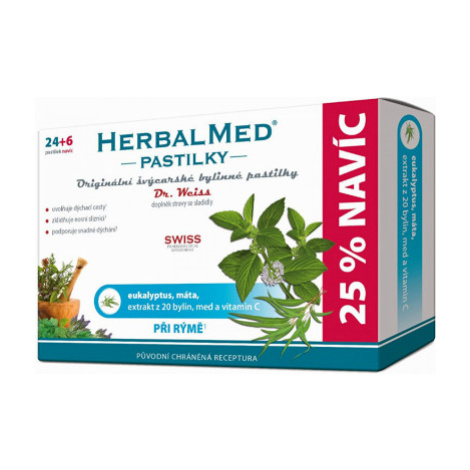 HerbalMed Dr.Weiss Eukalypt + máta + Vitamín C 30 pastilek