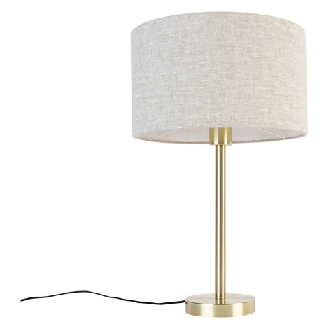 Klasická stolní lampa mosaz se stínidlem světle šedá 35 cm - Simplo QAZQA