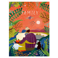 Ilustrace happy family, vector cute illustration of a loving family in nature outdoors, enjoying