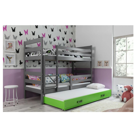 Dětská patrová postel ERYK s výsuvným lůžkem 90x200 cm - grafit Zelená BMS