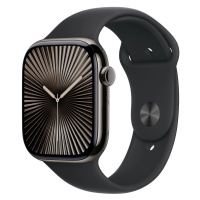 Apple Watch Series 10 46mm Cellular břidlicově šedý titan s černým sportovním řemínkem S/M MWYD3