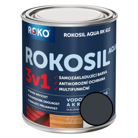 Barva samozákladující Rokosil Aqua 3v1 RK 612 7016 šedá antracitová, 0,6 l ROKOSPOL