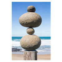 Fotografie Tower of rocks balancing on a wooden pole, Dimitri Otis, 26.7 × 40 cm