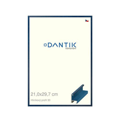 DANTIK rámeček 21 × 29,7, ALU profil 6030 Dýha barevný modrý krýlovský sklo čiré