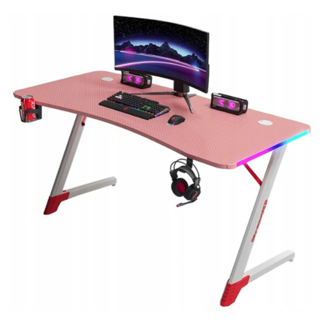 Růžový herní stůl, PC stůl s RGB LED osvětlením Šírka: 140 cm