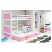 BMS Dětská patrová postel s přistýlkou RICO 3 | bílá 90 x 200 cm Barva: bílá/růžová