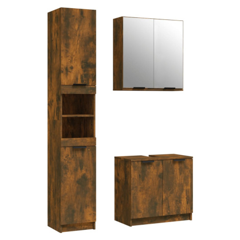 vidaXL 3dílný set koupelnových skříněk kouřový dub kompozitní dřevo