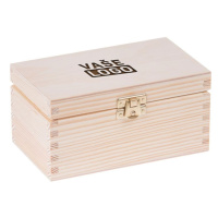 FK Dřevěná krabička s LOGEM na čaj s přihrádkami, se zámkem - 16x9x8 cm, Přírodní