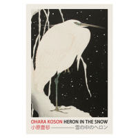 Obrazová reprodukce Heron in the Snow (Japanese Woodblock Japandi print) - Ohara Koson, 26.7 × 4