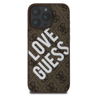 Zadní kryt Guess PU Leather 4G Big Love Logo MagSafe pro Apple iPhone 16 Pro, hnědá