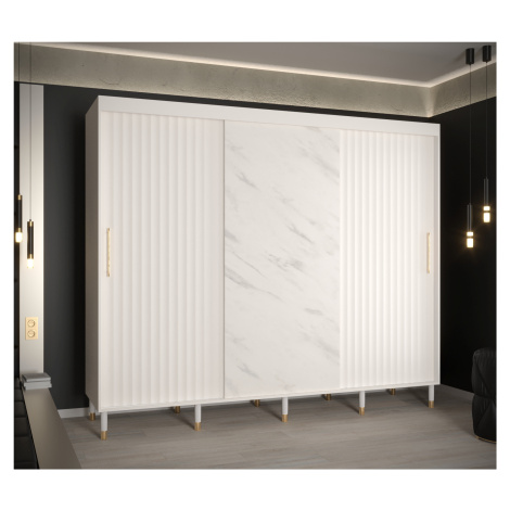 Šatní skříň Calipso Riflo Wave Marmur Barva korpusu: Bílá, Rozměry: 250 cm, Dveře: Bílá + Bílý M
