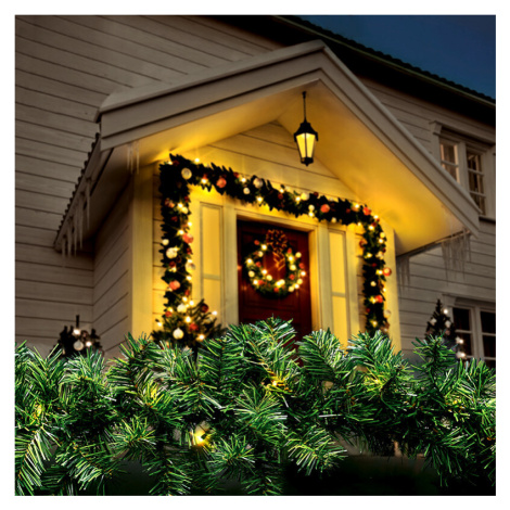 Solight LED venkovní vánoční girlanda s jehličím, 5m, 80x LED, časovač, 3xAA, IP44, 1v298