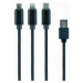 GEMBIRD Kabel USB A Male/Micro B + Type-C + Lightning, 1m, opletený, černý, blister