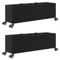 vidaXL Zahradní truhlíky s kolečky 2 ks černé 107x32x38 cm polyratan