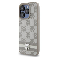 Pouzdro DKNY PU Leather Checkered Pattern and Stripe zadní kryt Apple iPhone 15 PRO MAX Beige