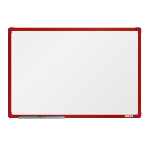 boardOK Bílá magnetická tabule s keramickým povrchem 60 × 90 cm, červený rám