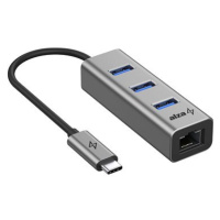 AlzaPower Metal USB hub USB-C (M) na 3× USB-A 3.0 (F) s RJ45 vesmírně šedý