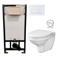 DEANTE Podomítkový rám, pro závěsné WC mísy + SLIM tlačítko bílé + WC CERSANIT DELFI + SOFT SEDÁ