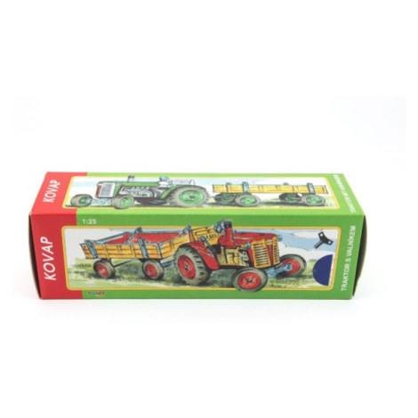 Traktor Zetor s valníkem modrý na klíček kov 28cm Kovap v krabičce