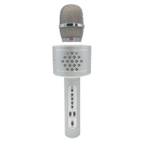 Mikrofon karaoke Bluetooth stříbrný na baterie s USB kabelem