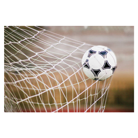 Fotografie Football Trapped in a Goal Net, Close-Up, Cocoon, 40 × 26.7 cm