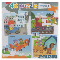 4x puzzle Car, train, plane, wagon