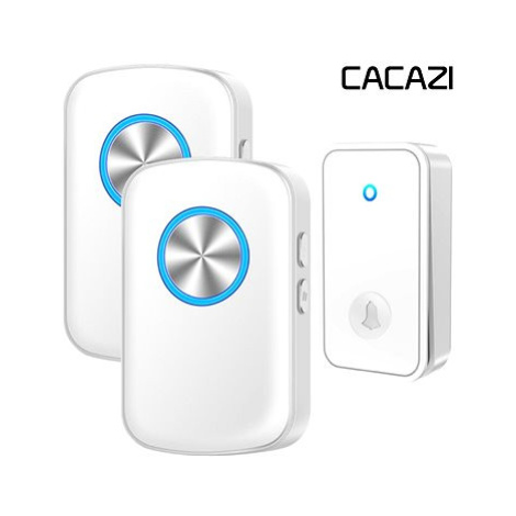 CACAZI FA28 Bezdrátový bezbateriový zvonek – 2× přijímač + 1× tlačítko - bílý