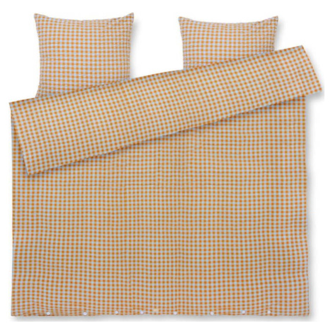Okrově žluto-světle modré prodloužené krepové povlečení na dvoulůžko 200x220 cm Bæk&Bølge – JUNA