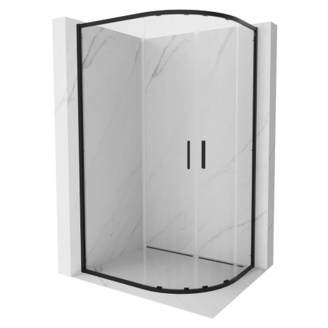 MEXEN/S Exo čtvrtkruhový asymetrický posuvný sprchový kout 90 x 80, transparent, černá 8132-090-