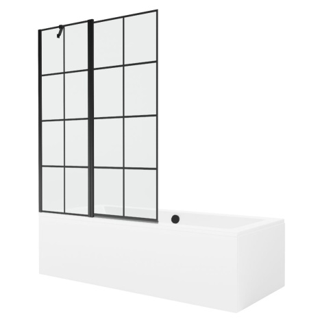 MEXEN/S Cube obdélníková vana 170 x 80 cm s panelem + vanová zástěna 120 cm, černá vzor 55051708