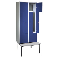 Wolf Šatní Z-skříň s lavicí, v x š x h 2140 x 800 x 500 mm, 4 oddíly, dveře enciánová modrá