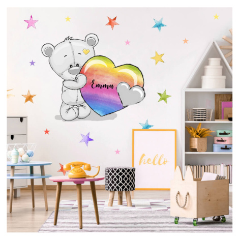 Dětské samolepky na zeď - Pestrobarevný plyšový medvídek s hvězdami INSPIO