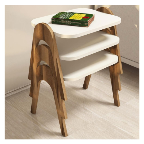 SADA 3x Odkládací stolek PARIS krémová/hnědá Donoci